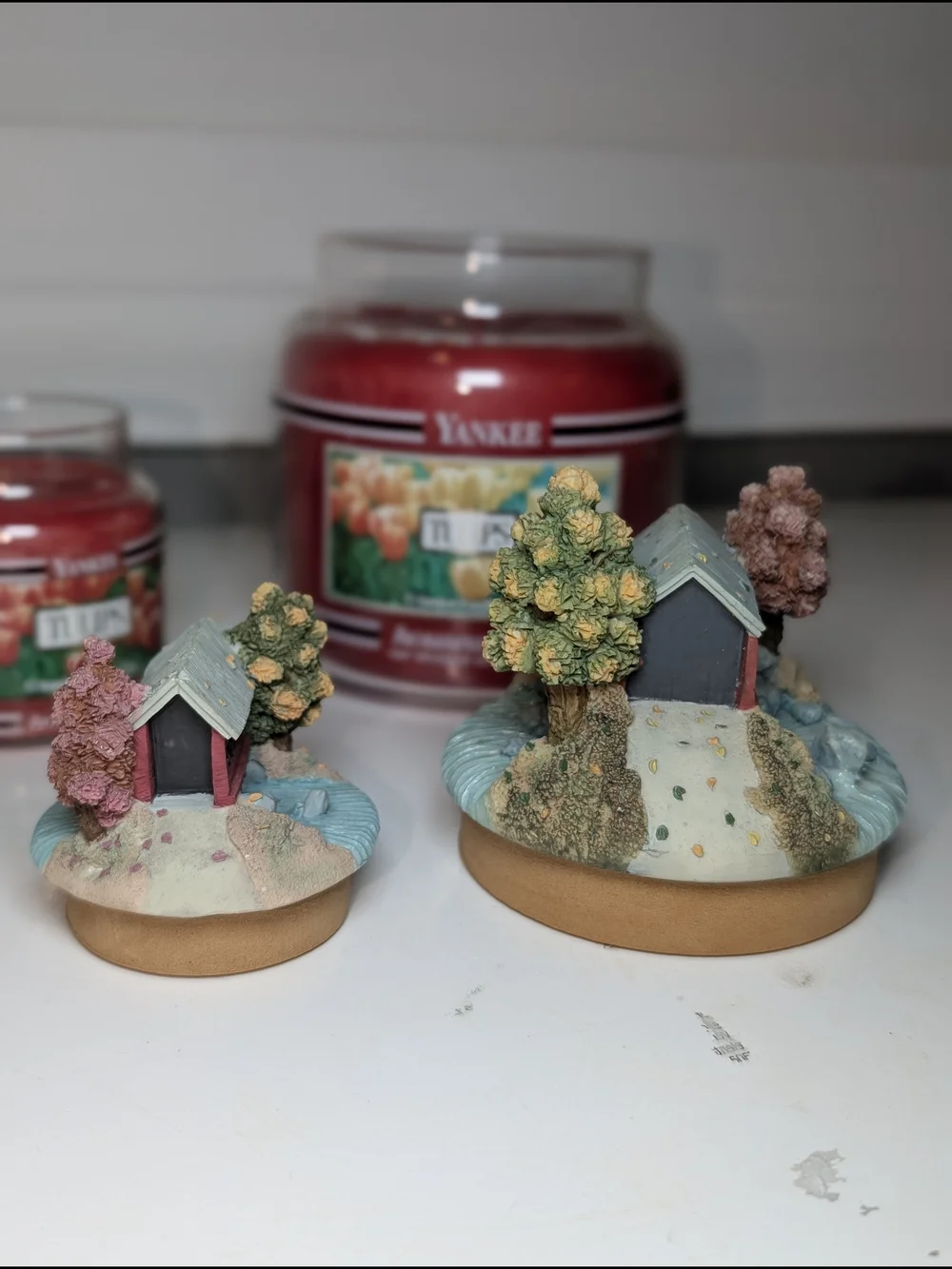 Vintage 90's Yankee Retired Black Band Tulips Jar Candles Covered Bridge Toppers